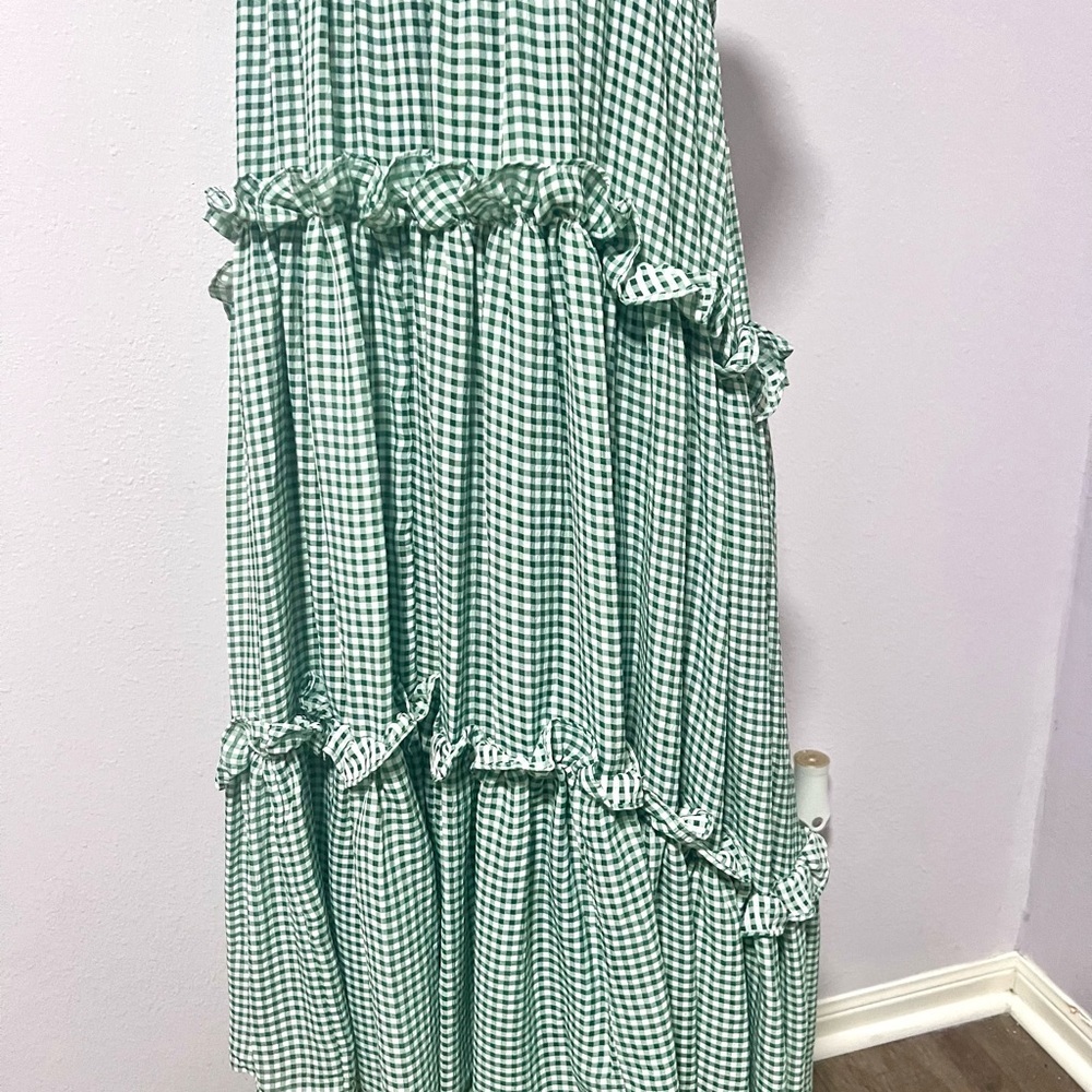 MABLE Green‎ Gingham tiered ruffle Sleeveless Dress S - Picture 12 of 13